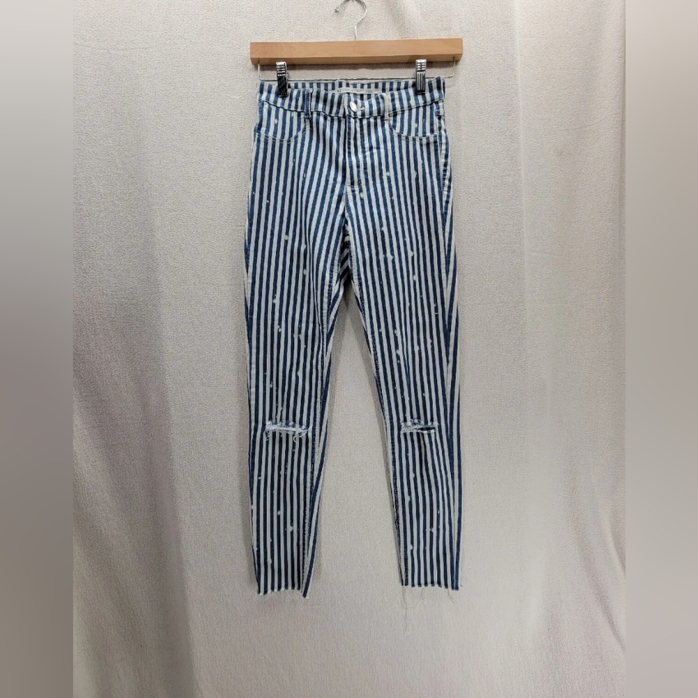ZARA Skinny Stretch Striped Blue & White Pants Fits Size-S/0